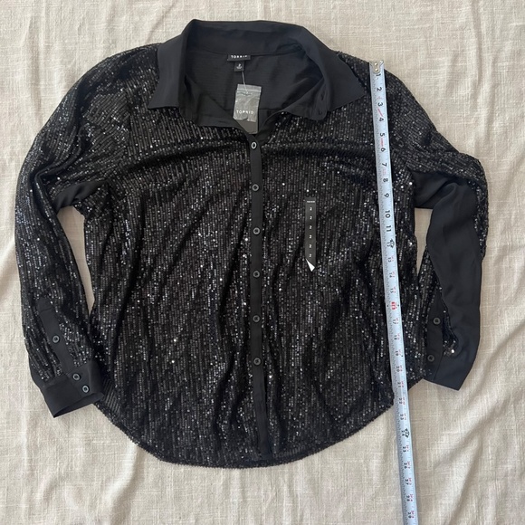 TORRID Women Sequen Long sleeve Button up Black Blouse Size 2 - Picture 3 of 6